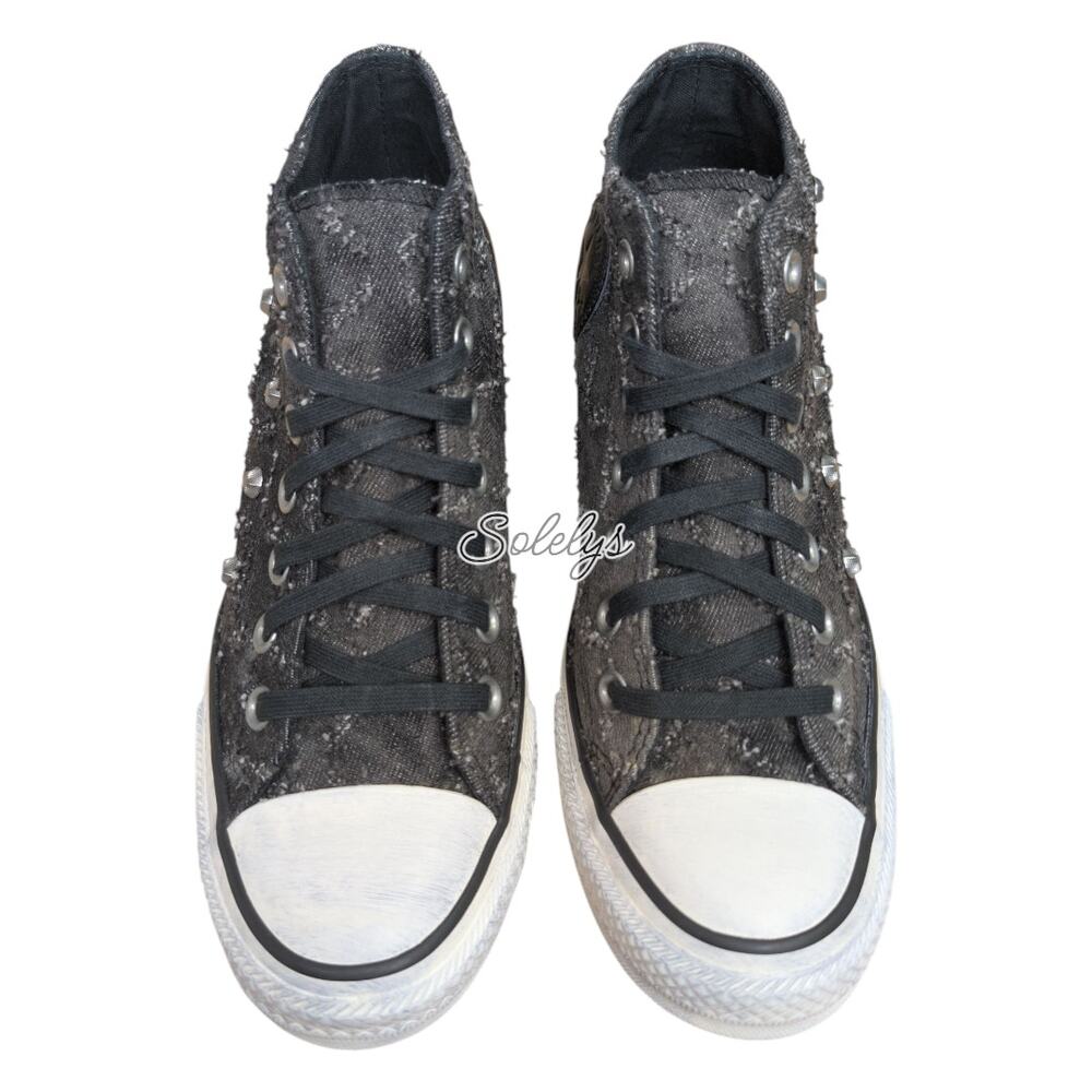 Converse 2015 RARE Lux Mid Hidden Wedge Lurex Star Stud Distressed Sneaker 7.5